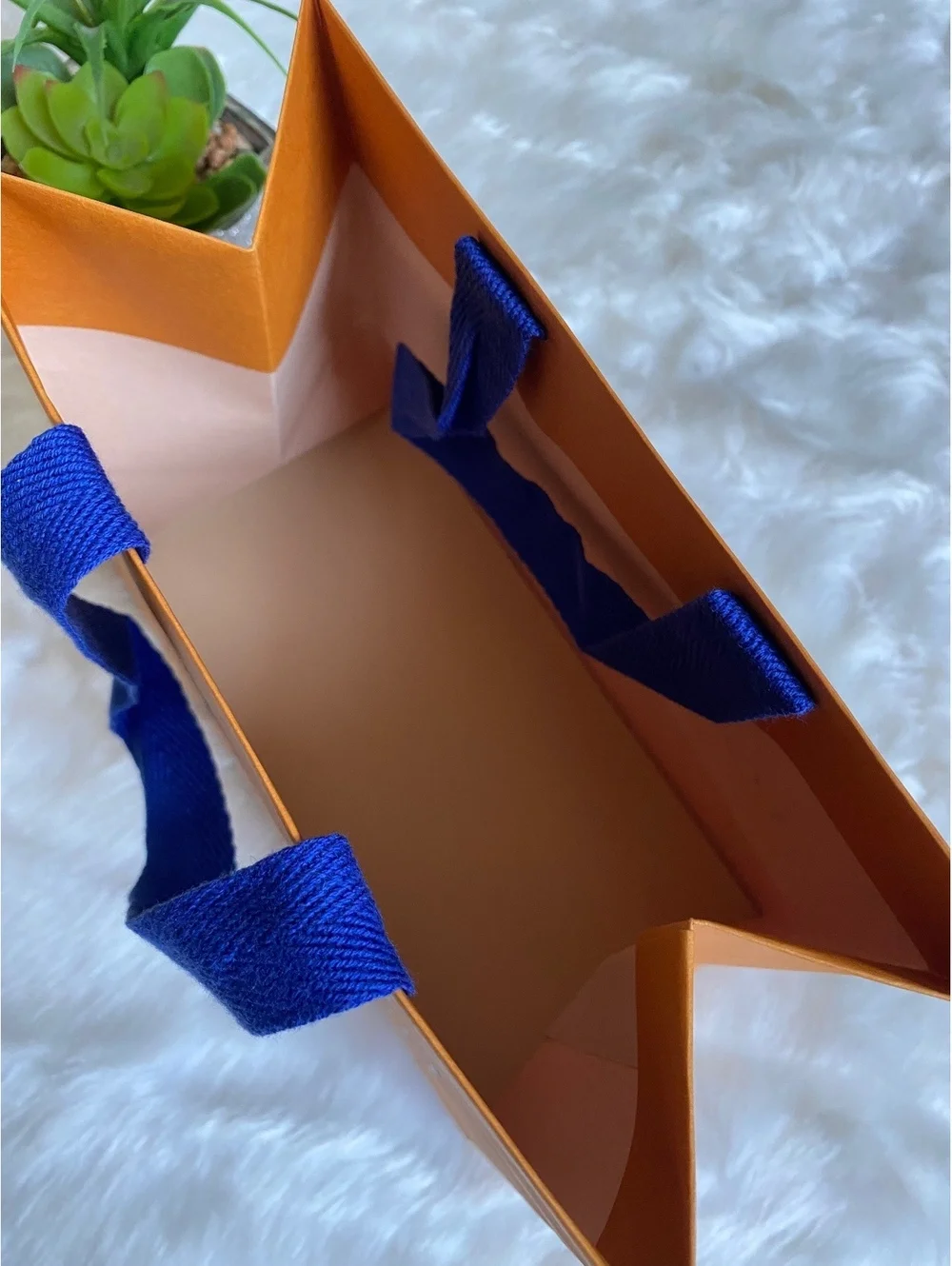 Louis Vuitton Small Orange Paper Shopping Bag with Blue Rope